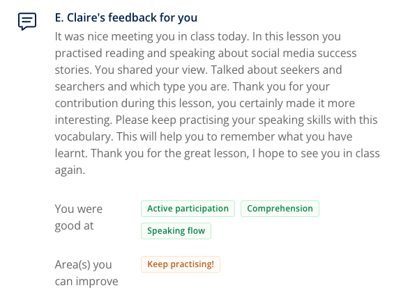 Feedback from Teacher