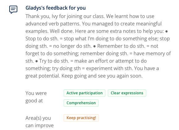 Feedback from Teacher