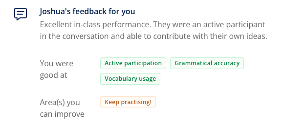 Feedback from Teacher