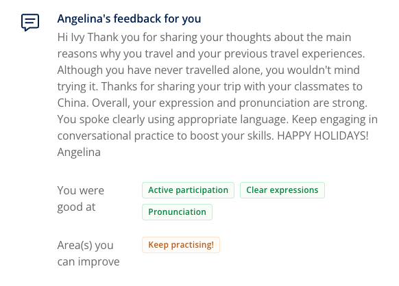 Feedback from Teacher