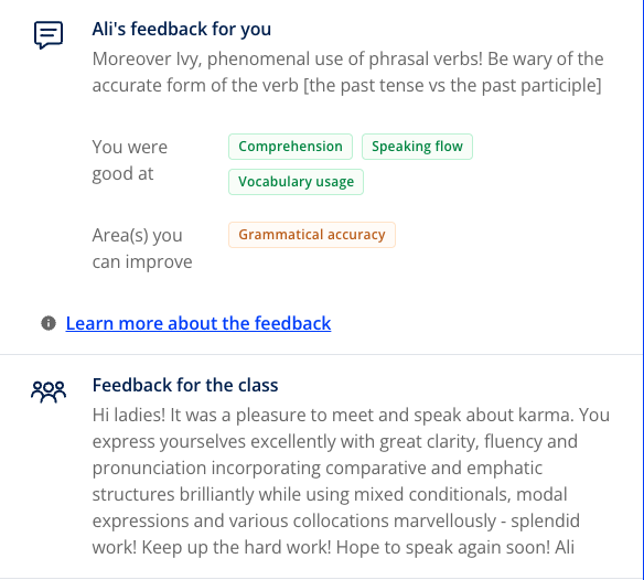 Feedback from Teacher