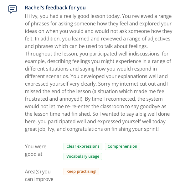 Feedback from Teacher