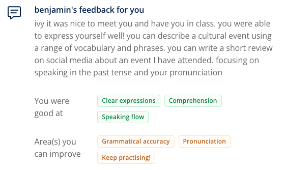 Feedback from Teacher