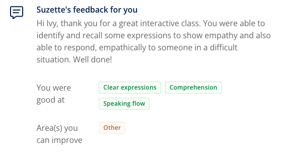 Feedback from Teacher